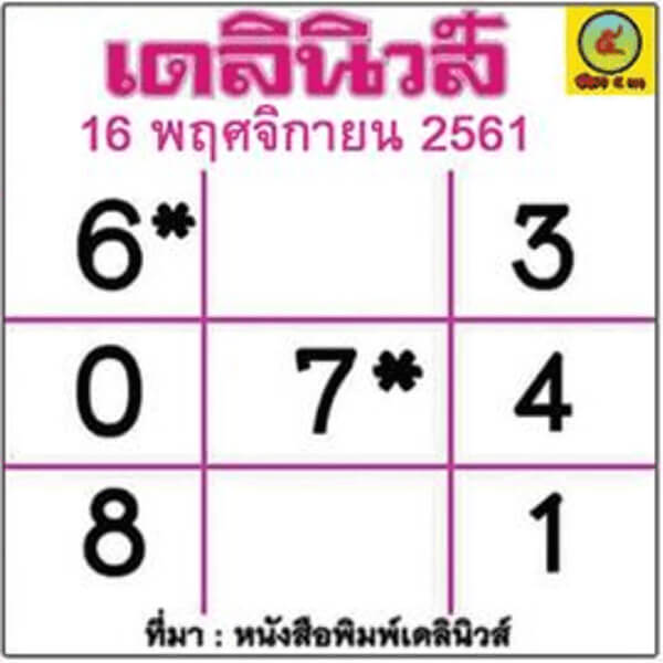 หวยเดลินิวส์ 16/11/61