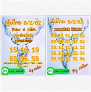 หวยหุ้นชุดเด่นทั้งวัน 8/2/62 ชุดที่10
